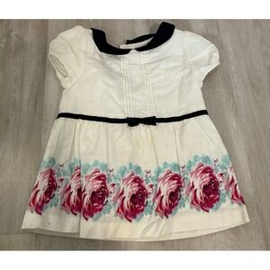 Janie and Jack Girls Size 4 White Floral Dress Peter Pan Collar Bow Accent